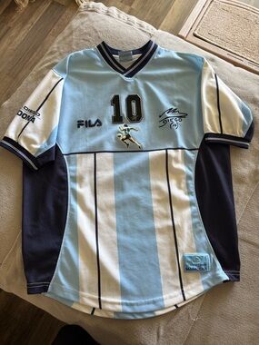 FILA Diego Maradona #10 Light Blue Soccer Jersey original collectible men small